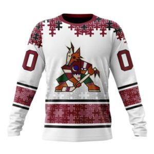 Personalized NHL Arizona Coyotes Crewneck Sweatshirt Special Autism Awareness Design With Home Jersey Style 1