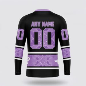 Personalized NHL Arizona Coyotes Crewneck Sweatshirt Special Black And Lavender Hockey Fight Cancer Design Sweatshirt 2