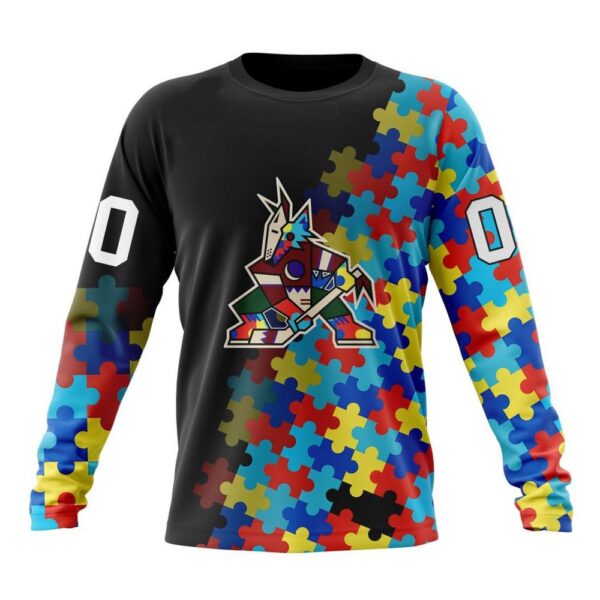 Personalized NHL Arizona Coyotes Crewneck Sweatshirt Special Black Autism Awareness Design