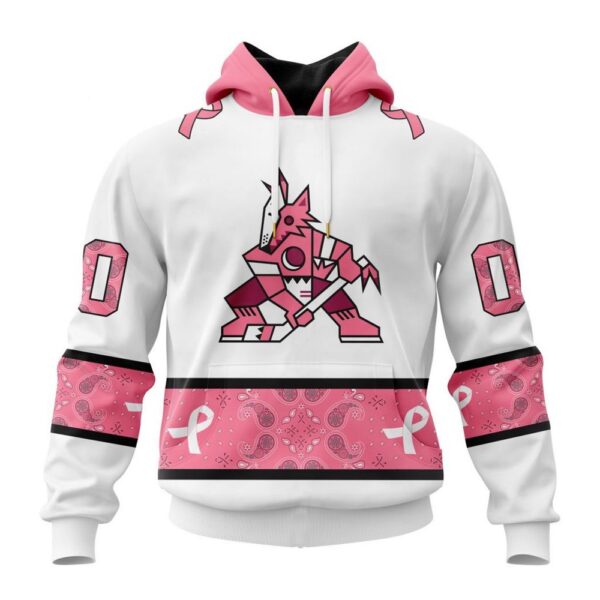 Personalized NHL Arizona Coyotes Hoodie In Classic Style With Paisley In October We Wear Pink Breast Cancer Hoodie