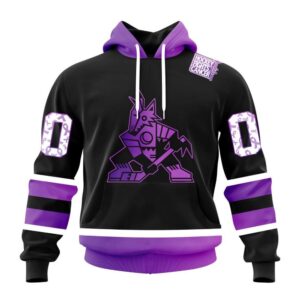 Personalized NHL Arizona Coyotes Hoodie Special Black Hockey Fights Cancer Kits Hoodie 1