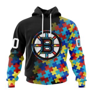 Personalized NHL Boston Bruins All Over Print Hoodie Special Black Autism Awareness Design Hoodie 1