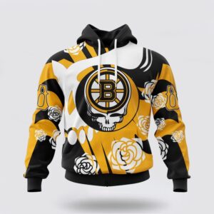 Personalized NHL Boston Bruins All Over Print Hoodie Special Grateful Dead Gathering Flowers Design Hoodie 1
