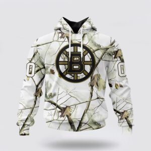 Personalized NHL Boston Bruins All Over Print Hoodie Special White Winter Hunting Camo Design Hoodie 1