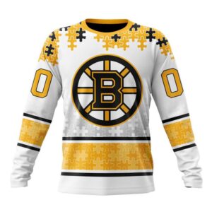 Personalized NHL Boston Bruins Crewneck Sweatshirt Special Autism Awareness Design With Home Jersey Style 1