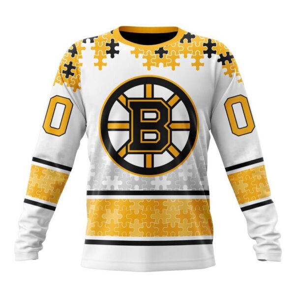 Personalized NHL Boston Bruins Crewneck Sweatshirt Special Autism Awareness Design With Home Jersey Style