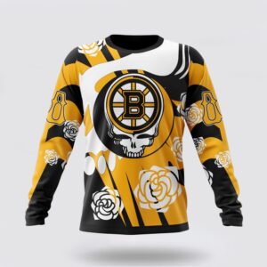 Personalized NHL Boston Bruins Crewneck Sweatshirt Special Grateful Dead Gathering Flowers Design Sweatshirt 1