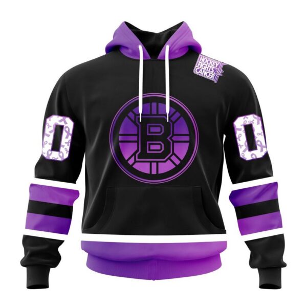 Personalized NHL Boston Bruins Hoodie Special Black Hockey Fights Cancer Kits Hoodie