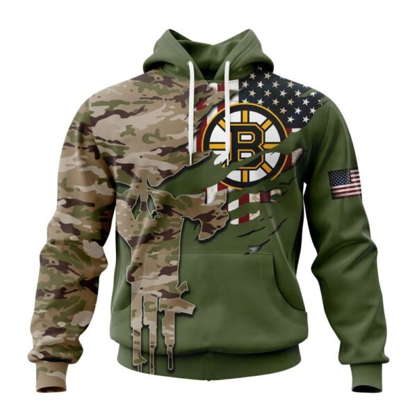 Personalized NHL Boston Bruins Hoodie Special Camo Skull Design Hoodie