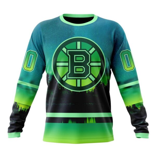 Personalized NHL Boston Bruins Special Crewneck Sweatshirt Design With Northern Light Full Printed Sweatshirt