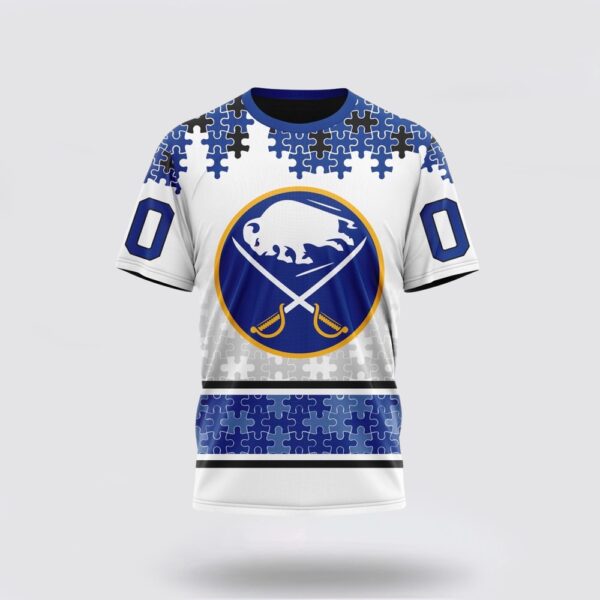 Personalized NHL Buffalo Sabres 3D T Shirt Special Autism Awareness Design With Home Jersey Style T Shirt