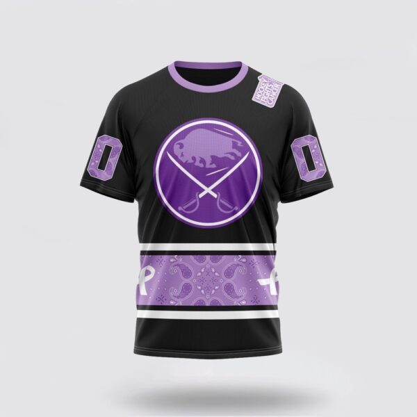 Personalized NHL Buffalo Sabres 3D T Shirt Special Black And Lavender Hockey Fight Cancer Design T Shirt