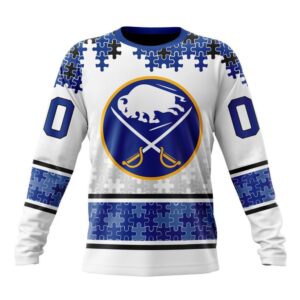Personalized NHL Buffalo Sabres Crewneck Sweatshirt Special Autism Awareness Design With Home Jersey Style 1