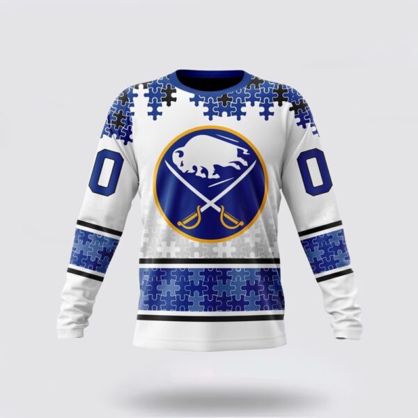 Personalized NHL Buffalo Sabres Crewneck Sweatshirt Special Autism Awareness Design With Home Jersey Style Sweatshirt
