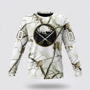 Personalized NHL Buffalo Sabres Crewneck Sweatshirt Special White Winter Hunting Camo Design Sweatshirt 1