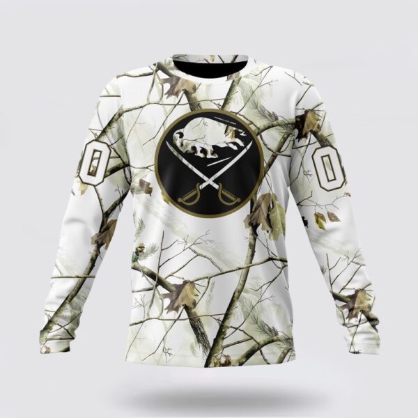 Personalized NHL Buffalo Sabres Crewneck Sweatshirt Special White Winter Hunting Camo Design Sweatshirt