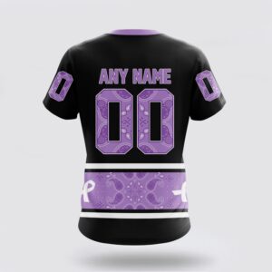 Personalized NHL Calgary Flames 3D T Shirt Special Black And Lavender Hockey Fight Cancer Design T Shirt 2