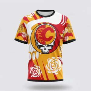 Personalized NHL Calgary Flames 3D T Shirt Special Grateful Dead Gathering Flowers Design T Shirt 1