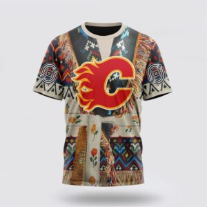 Personalized NHL Calgary Flames 3D T Shirt Special Native Costume Design T Shirt 1