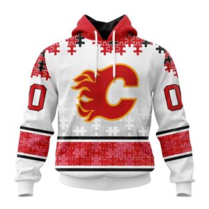 Personalized NHL Calgary Flames All Over Print Hoodie Special Autism Awareness Design With Home Jersey Style Hoodie 1