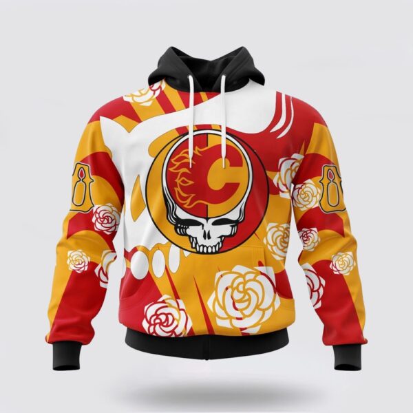 Personalized NHL Calgary Flames All Over Print Hoodie Special Grateful Dead Gathering Flowers Design Hoodie