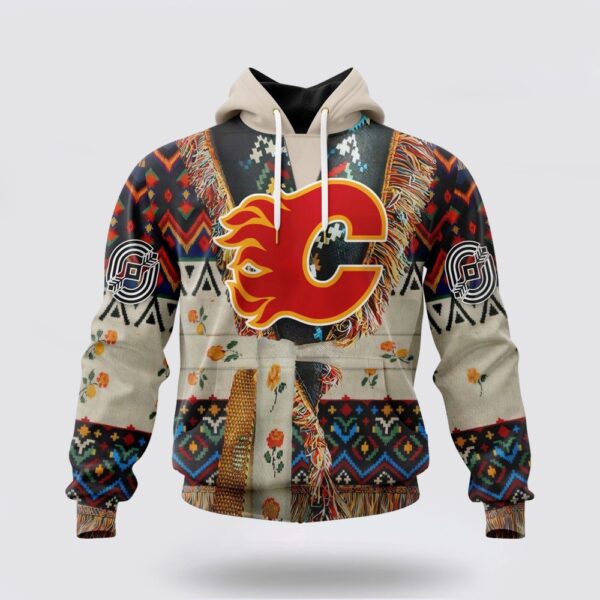 Personalized NHL Calgary Flames All Over Print Hoodie Special Native Costume Design Hoodie