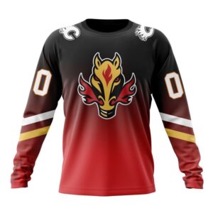 Personalized NHL Calgary Flames Crewneck Sweatshirt New Gradient Series Concept 1