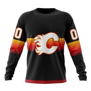 Personalized NHL Calgary Flames Crewneck Sweatshirt Special Black And Gradient Design 1