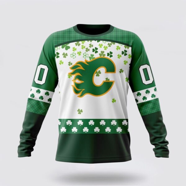 Personalized NHL Calgary Flames Crewneck Sweatshirt Special Design For St Patrick Day Sweatshirt