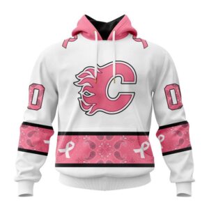 Personalized NHL Calgary Flames Hoodie In Classic Style With Paisley In October We Wear Pink Breast Cancer Hoodie 1