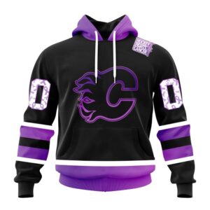 Personalized NHL Calgary Flames Hoodie Special Black Hockey Fights Cancer Kits Hoodie 1