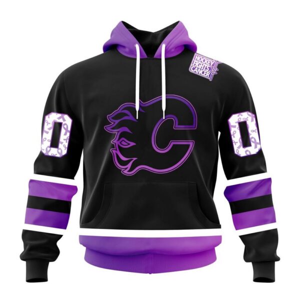 Personalized NHL Calgary Flames Hoodie Special Black Hockey Fights Cancer Kits Hoodie
