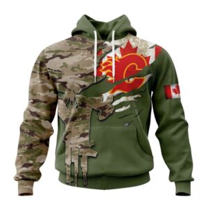 Personalized NHL Calgary Flames Hoodie Special Camo Skull Design Hoodie 1