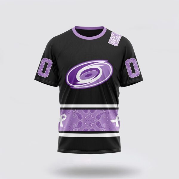 Personalized NHL Carolina Hurricanes 3D T Shirt Special Black And Lavender Hockey Fight Cancer Design T Shirt