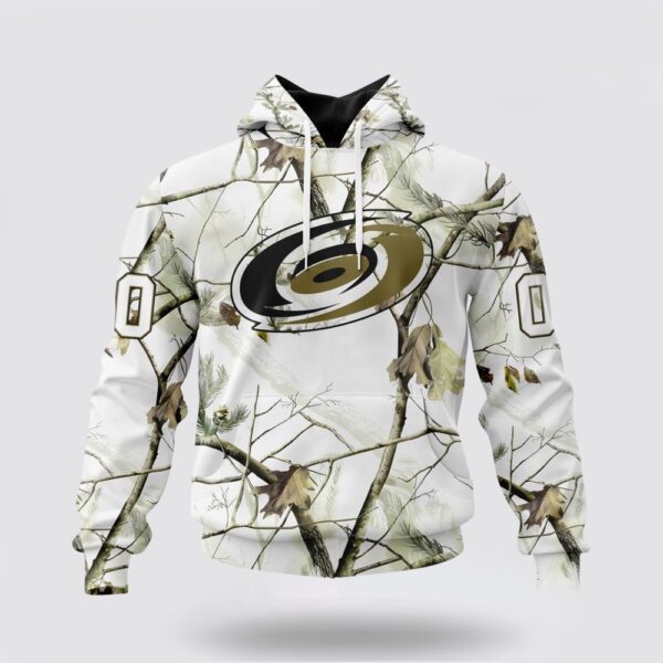 Personalized NHL Carolina Hurricanes All Over Print Hoodie Special White Winter Hunting Camo Design Hoodie