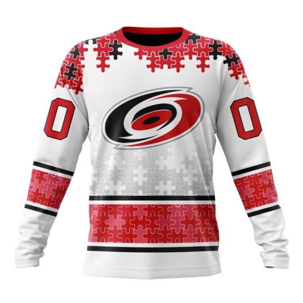 Personalized NHL Carolina Hurricanes Crewneck Sweatshirt Special Autism Awareness Design With Home Jersey Style