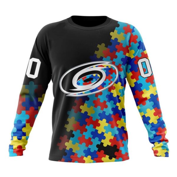 Personalized NHL Carolina Hurricanes Crewneck Sweatshirt Special Black Autism Awareness Design