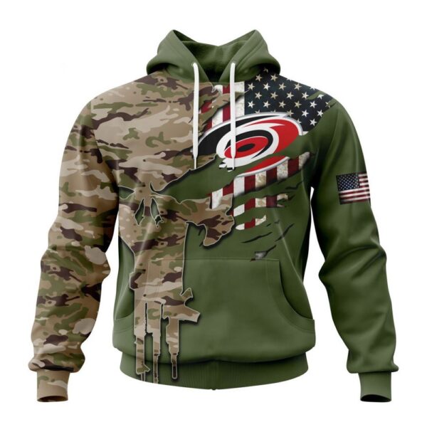 Personalized NHL Carolina Hurricanes Hoodie Special Camo Skull Design Hoodie