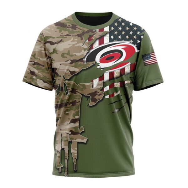 Personalized NHL Carolina Hurricanes T-Shirt Special Camo Skull Design T-Shirt