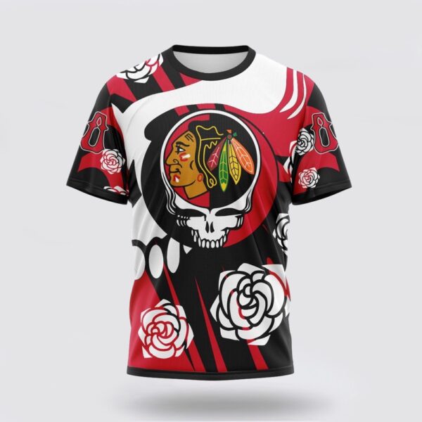 Personalized NHL Chicago Blackhawks 3D T Shirt Special Grateful Dead Gathering Flowers Design T Shirt