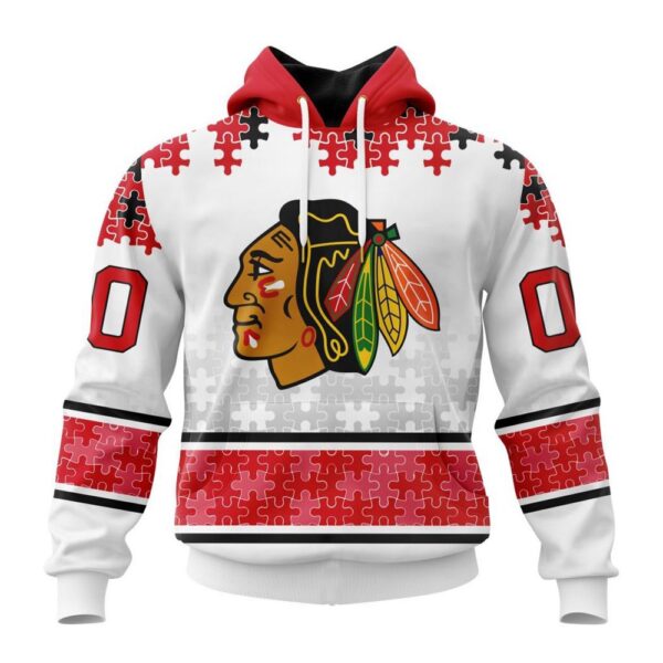 Personalized NHL Chicago Blackhawks All Over Print Hoodie Special Autism Awareness Design With Home Jersey Style Hoodie