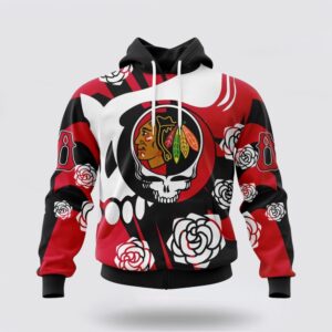 Personalized NHL Chicago Blackhawks All Over Print Hoodie Special Grateful Dead Gathering Flowers Design Hoodie 1