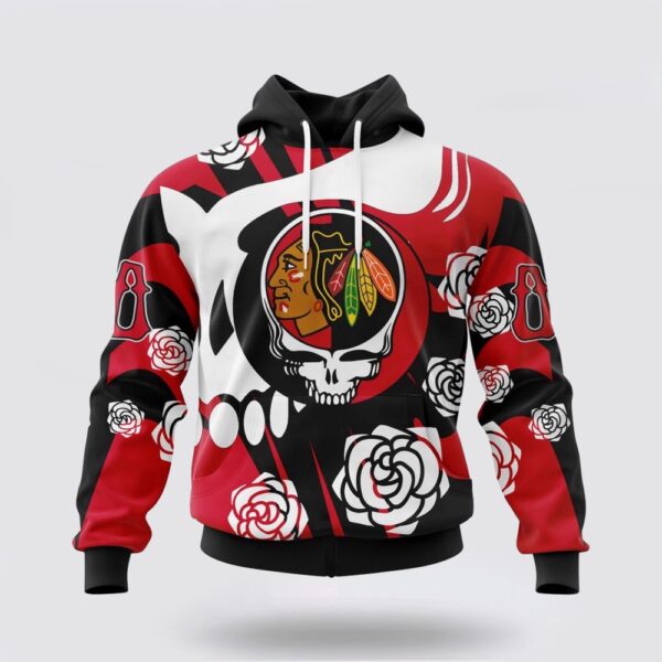 Personalized NHL Chicago Blackhawks All Over Print Hoodie Special Grateful Dead Gathering Flowers Design Hoodie
