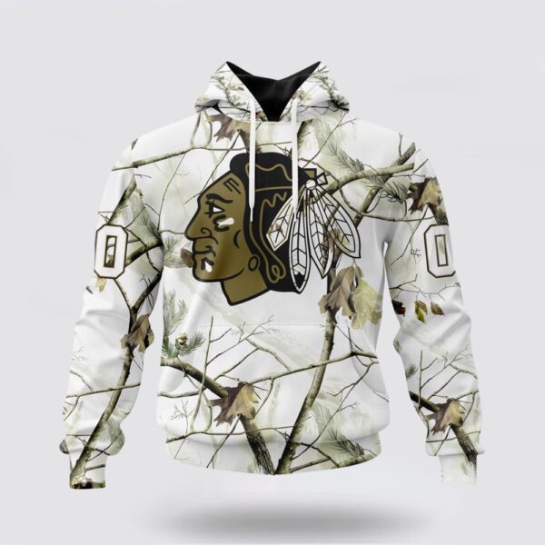 Personalized NHL Chicago Blackhawks All Over Print Hoodie Special White Winter Hunting Camo Design Hoodie