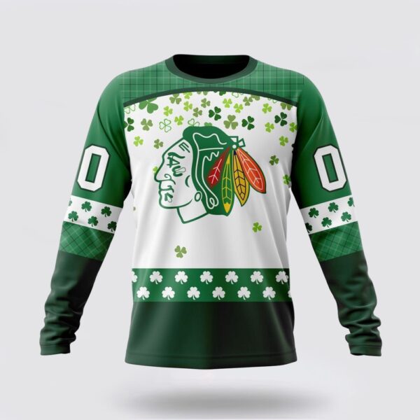 Personalized NHL Chicago Blackhawks Crewneck Sweatshirt Special Design For St Patrick Day Sweatshirt