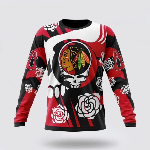 Personalized NHL Chicago Blackhawks Crewneck Sweatshirt Special Grateful Dead Gathering Flowers Design Sweatshirt