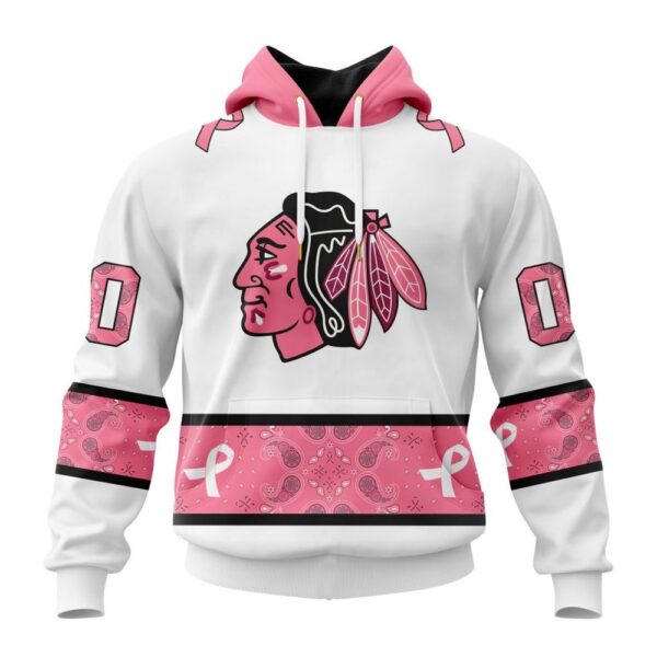 Personalized NHL Chicago Blackhawks Hoodie In Classic Style With Paisley In October We Wear Pink Breast Cancer Hoodie