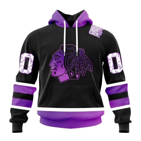 Personalized NHL Chicago Blackhawks Hoodie Special Black Hockey Fights Cancer Kits Hoodie