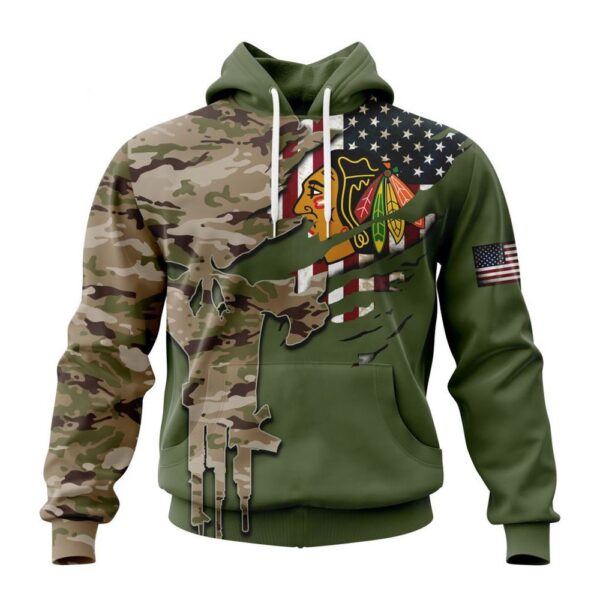 Personalized NHL Chicago Blackhawks Hoodie Special Camo Skull Design Hoodie