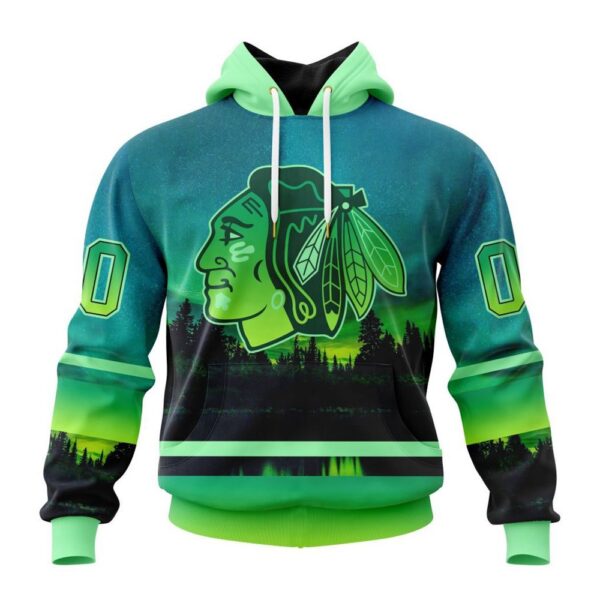 Personalized NHL Chicago Blackhawks Special Design With Northern Light Full Printed Hoodie